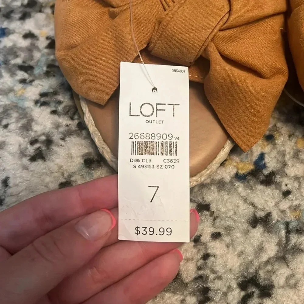 NWT LOFT OUTLET Mustard Gold Bow Slide Sandals 7 - Picture 6 of 6